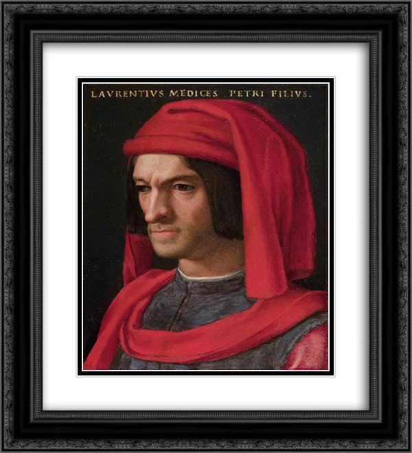 Portrait of Lorenzo the Magnificent 20x22 Black Ornate Wood Framed Art Print Poster with Double Matting by Bronzino, Agnolo