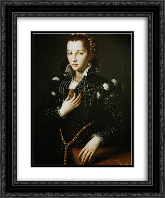 Portrait of Lucrezia de' Medici 20x24 Black Ornate Wood Framed Art Print Poster with Double Matting by Bronzino, Agnolo