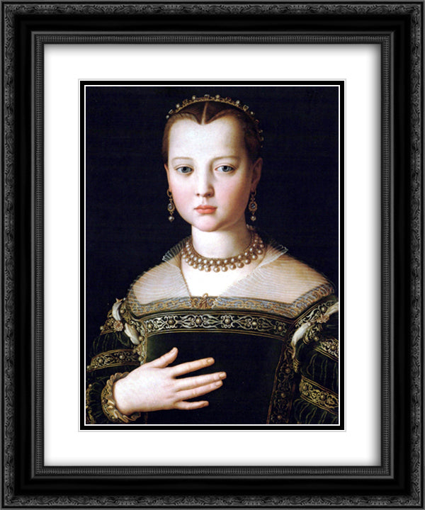 Portrait of Maria de' Medici 20x24 Black Ornate Wood Framed Art Print Poster with Double Matting by Bronzino, Agnolo