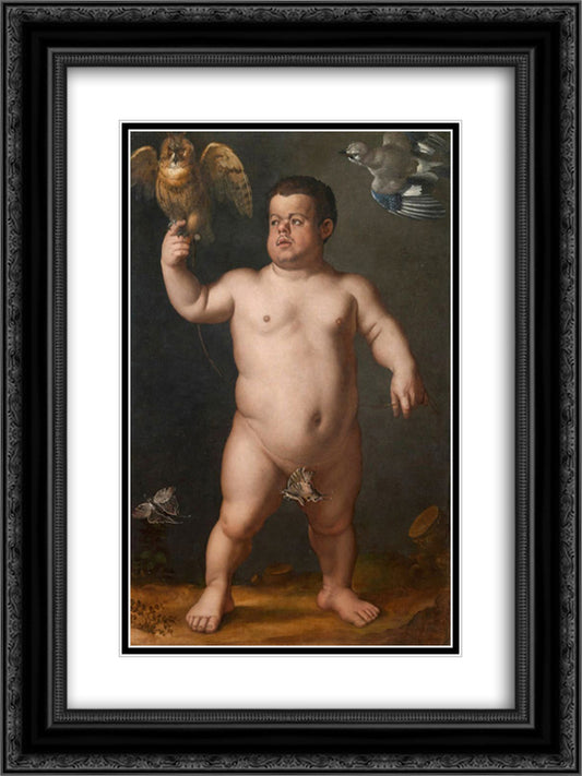 Portrait of Nano Morgante 18x24 Black Ornate Wood Framed Art Print Poster with Double Matting by Bronzino, Agnolo