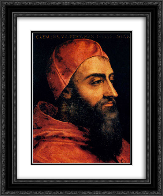 Portrait of Pope Clement VII 20x24 Black Ornate Wood Framed Art Print Poster with Double Matting by Bronzino, Agnolo