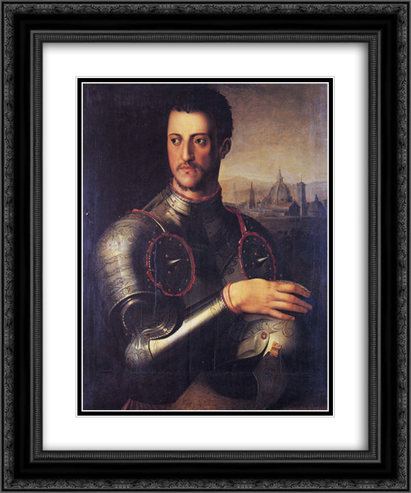 Portrait of the Grand Duke Cosimo I de' Medici 20x24 Black Ornate Wood Framed Art Print Poster with Double Matting by Bronzino, Agnolo