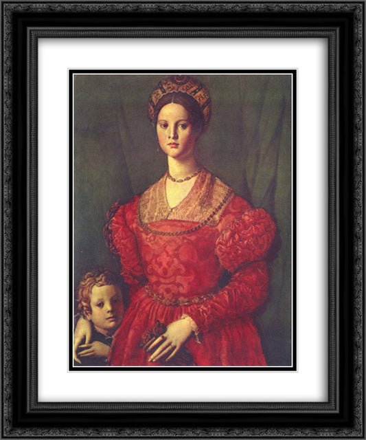 Portrait of young woman with her son 20x24 Black Ornate Wood Framed Art Print Poster with Double Matting by Bronzino, Agnolo