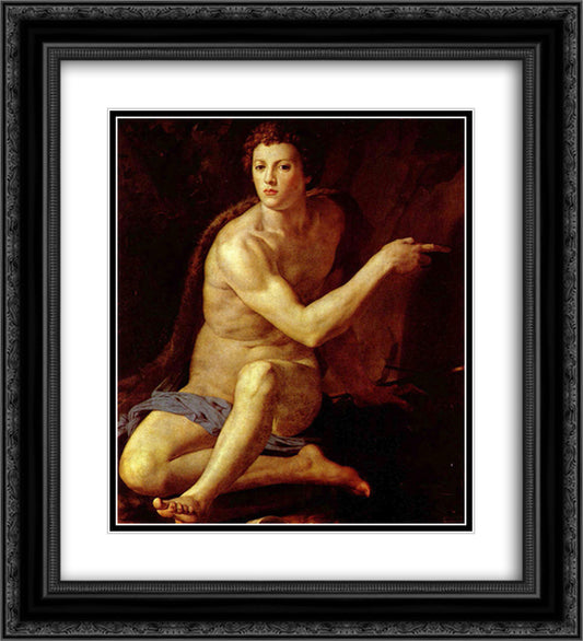 Saint John the Baptist 20x22 Black Ornate Wood Framed Art Print Poster with Double Matting by Bronzino, Agnolo