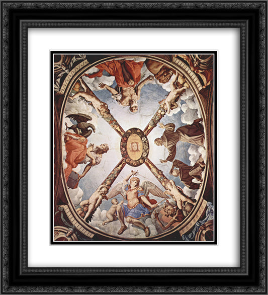 Stigmatization of St. Francis 20x22 Black Ornate Wood Framed Art Print Poster with Double Matting by Bronzino, Agnolo