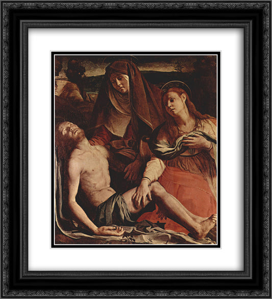 The Dead Christ with the Virgin and St. Mary Magdalene 20x22 Black Ornate Wood Framed Art Print Poster with Double Matting by Bronzino, Agnolo