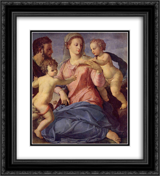 The Holy Family 20x22 Black Ornate Wood Framed Art Print Poster with Double Matting by Bronzino, Agnolo