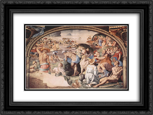 The Israelites crossing the Red Sea 24x18 Black Ornate Wood Framed Art Print Poster with Double Matting by Bronzino, Agnolo