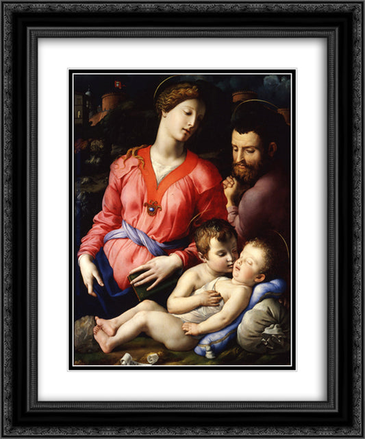 The Panciatichi Holy Family 20x24 Black Ornate Wood Framed Art Print Poster with Double Matting by Bronzino, Agnolo