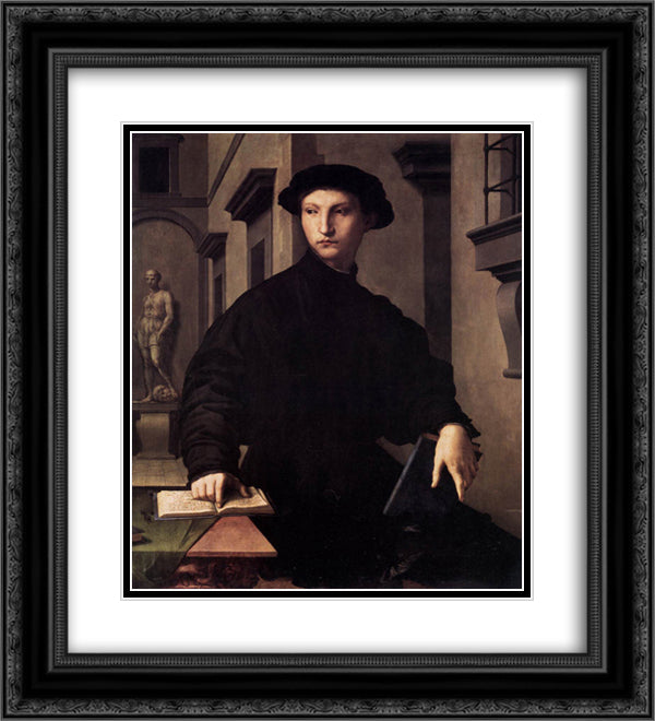 Ugolino Martelli 20x22 Black Ornate Wood Framed Art Print Poster with Double Matting by Bronzino, Agnolo