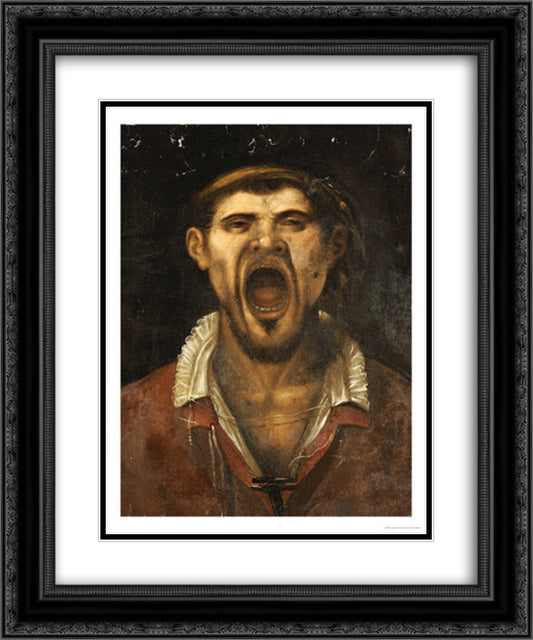 A Peasant Man, Head And Shoulders, Shouting 20x24 Black Ornate Wood Framed Art Print Poster with Double Matting by Carracci, Agostino