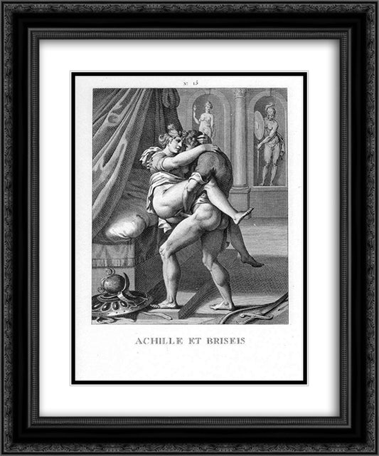 Achille and Briseis 20x24 Black Ornate Wood Framed Art Print Poster with Double Matting by Carracci, Agostino