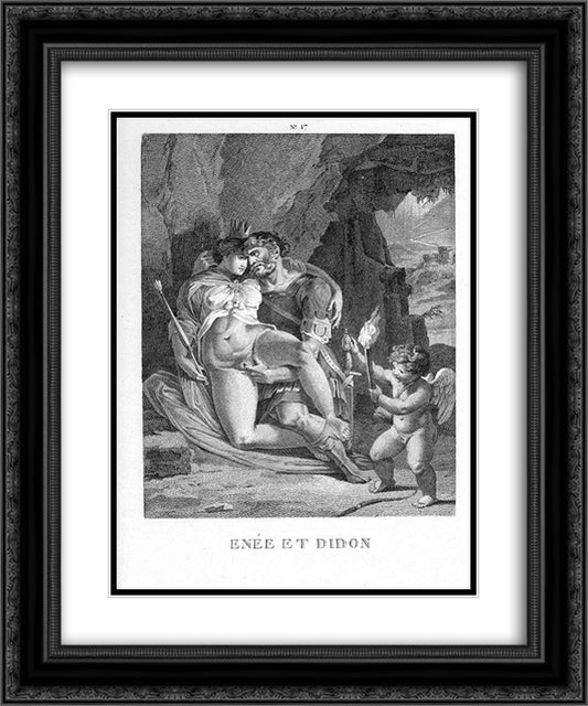 Aeneas and Dido 20x24 Black Ornate Wood Framed Art Print Poster with Double Matting by Carracci, Agostino