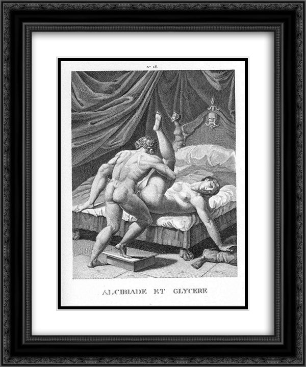 Alcibiade and Glycere 20x24 Black Ornate Wood Framed Art Print Poster with Double Matting by Carracci, Agostino