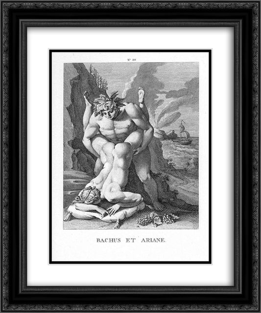 Bachus and Ariane 20x24 Black Ornate Wood Framed Art Print Poster with Double Matting by Carracci, Agostino