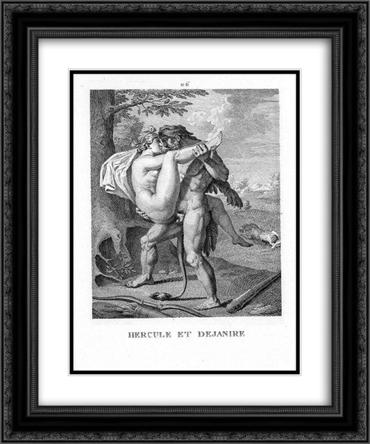 Hercules and Deianira 20x24 Black Ornate Wood Framed Art Print Poster with Double Matting by Carracci, Agostino