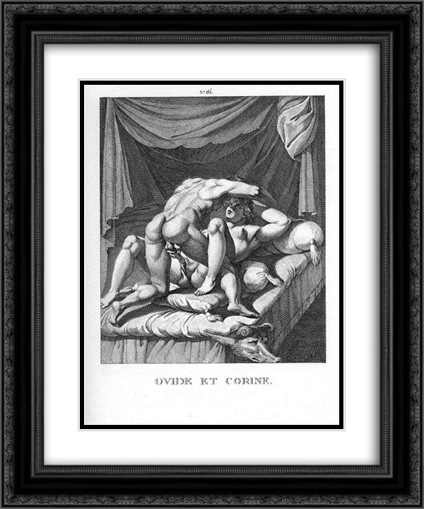 Ovid and Corine 20x24 Black Ornate Wood Framed Art Print Poster with Double Matting by Carracci, Agostino