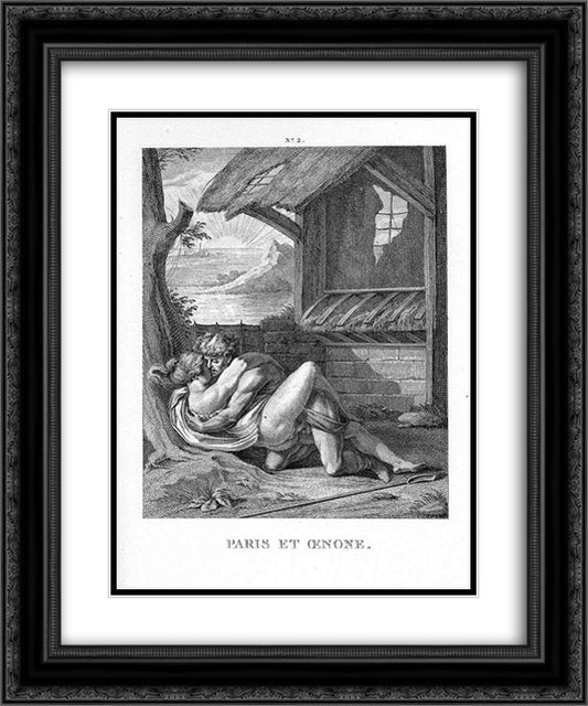 Paris and Oenone 20x24 Black Ornate Wood Framed Art Print Poster with Double Matting by Carracci, Agostino