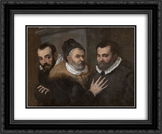 Portrait of Annibale, Ludovico and Agostino Carracci 24x20 Black Ornate Wood Framed Art Print Poster with Double Matting by Carracci, Agostino