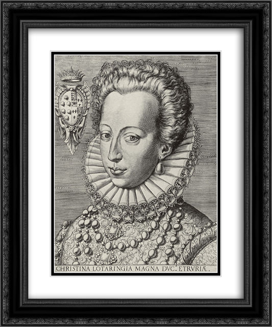 Portrait of Christine of Lorraine, Grand Duchess of Tuscany 20x24 Black Ornate Wood Framed Art Print Poster with Double Matting by Carracci, Agostino