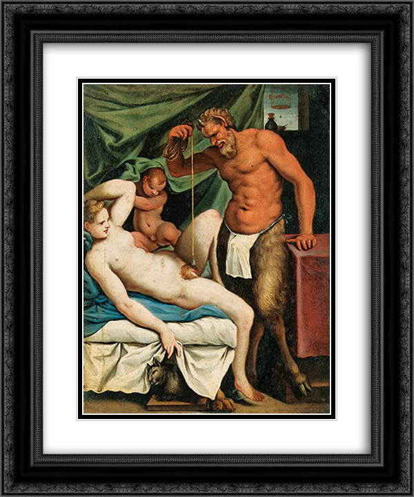 Satyr Mason 20x24 Black Ornate Wood Framed Art Print Poster with Double Matting by Carracci, Agostino