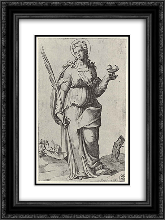 St. Agatha, from the episode Holy Women 18x24 Black Ornate Wood Framed Art Print Poster with Double Matting by Carracci, Agostino