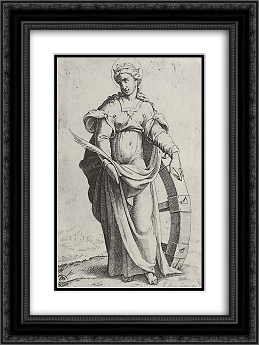 St. Catherine, from the episode Holy Women 18x24 Black Ornate Wood Framed Art Print Poster with Double Matting by Carracci, Agostino