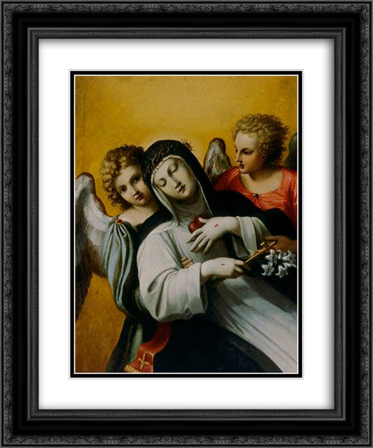 The Ecstasy of Saint Catherine 20x24 Black Ornate Wood Framed Art Print Poster with Double Matting by Carracci, Agostino