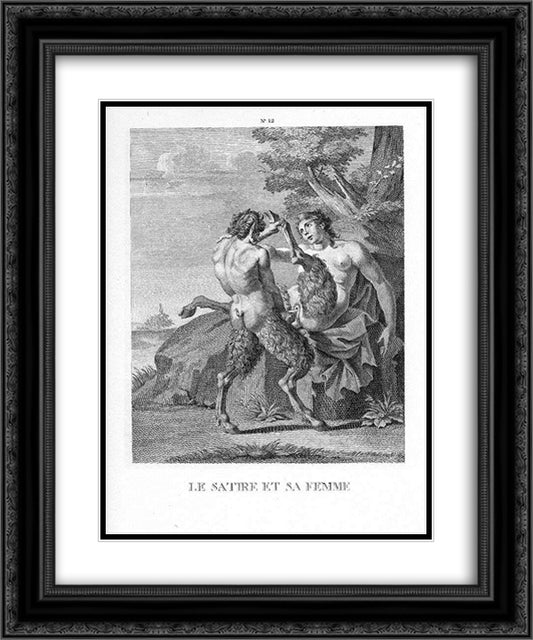 The satire and his wife 20x24 Black Ornate Wood Framed Art Print Poster with Double Matting by Carracci, Agostino