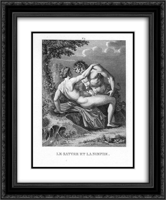 The Satyr and Nymph 20x24 Black Ornate Wood Framed Art Print Poster with Double Matting by Carracci, Agostino