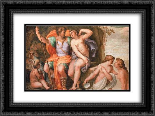 Venus and Mars 24x18 Black Ornate Wood Framed Art Print Poster with Double Matting by Carracci, Agostino