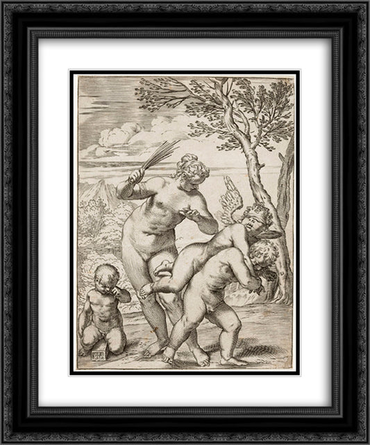 Venus Punishing Profane Love 20x24 Black Ornate Wood Framed Art Print Poster with Double Matting by Carracci, Agostino