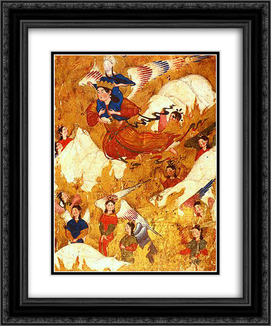 Archangel Gabriel carries the Prophet Muhammad over the mountains 20x24 Black Ornate Wood Framed Art Print Poster with Double Matting by Musa, Ahmad