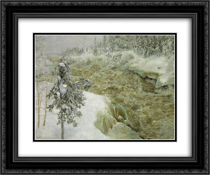 Imatra in Winter 24x20 Black Ornate Wood Framed Art Print Poster with Double Matting by Gallen Kallela, Akseli