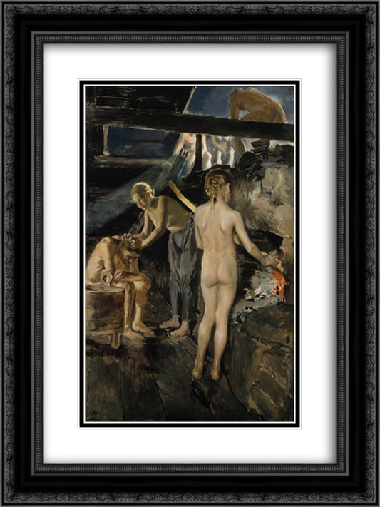 In the sauna 18x24 Black Ornate Wood Framed Art Print Poster with Double Matting by Gallen Kallela, Akseli