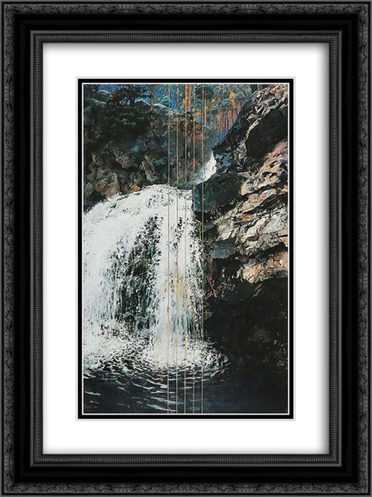 Mantykoski Waterfall 18x24 Black Ornate Wood Framed Art Print Poster with Double Matting by Gallen Kallela, Akseli