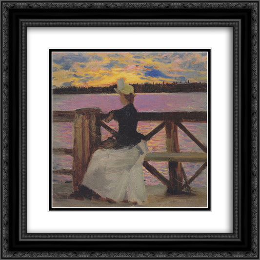 Marie Gallen at the Kuhmoniemi-bridge 20x20 Black Ornate Wood Framed Art Print Poster with Double Matting by Gallen Kallela, Akseli