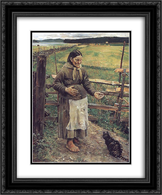 Old Woman With a Cat 20x24 Black Ornate Wood Framed Art Print Poster with Double Matting by Gallen Kallela, Akseli