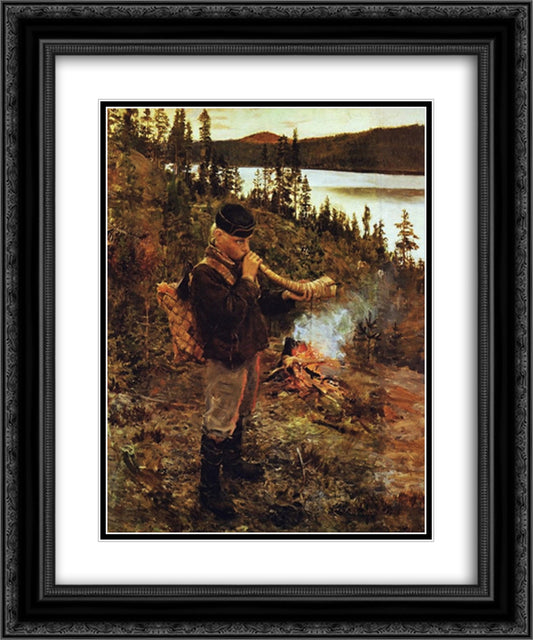 Shepherd Boy from Paanajarvi 20x24 Black Ornate Wood Framed Art Print Poster with Double Matting by Gallen Kallela, Akseli