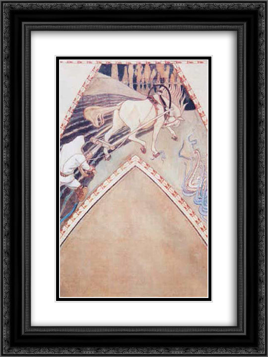 Study for the fresco 'Ilmarinen ploughing the Viper-field' 18x24 Black Ornate Wood Framed Art Print Poster with Double Matting by Gallen Kallela, Akseli