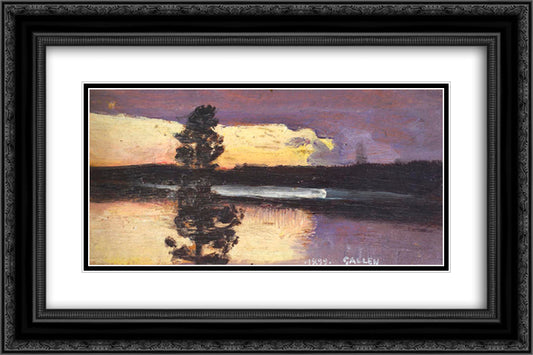 Sunset 24x16 Black Ornate Wood Framed Art Print Poster with Double Matting by Gallen Kallela, Akseli