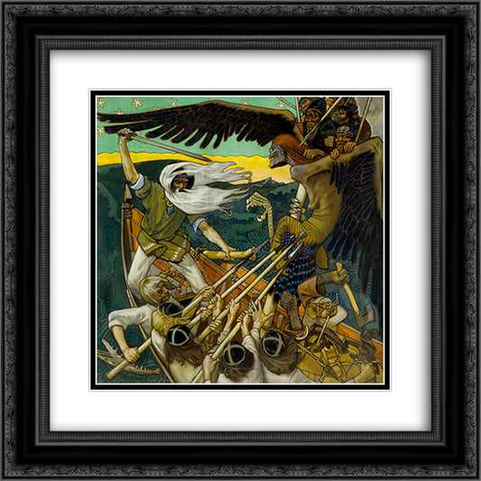 The Defense of the Sampo 20x20 Black Ornate Wood Framed Art Print Poster with Double Matting by Gallen Kallela, Akseli