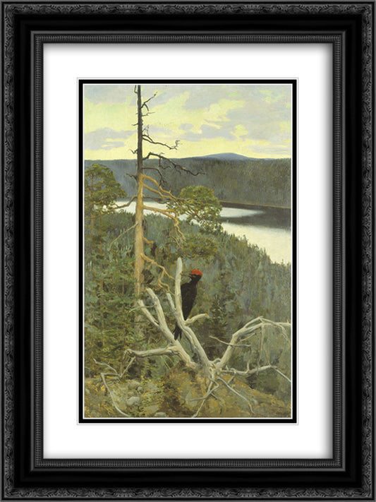 The Great Black Woodpecker 18x24 Black Ornate Wood Framed Art Print Poster with Double Matting by Gallen Kallela, Akseli