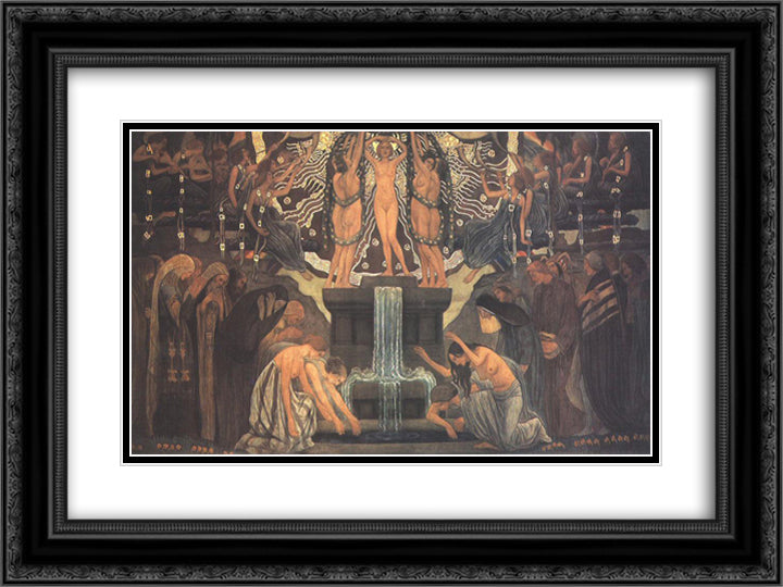 Fountain of Art 24x18 Black Ornate Wood Framed Art Print Poster with Double Matting by Korosfoi Kriesch, Aladar
