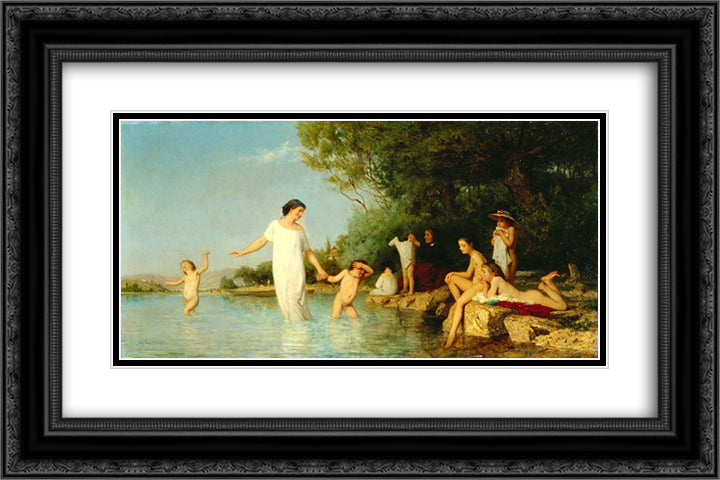 Bathers 24x16 Black Ornate Wood Framed Art Print Poster with Double Matting by Anker, Albert