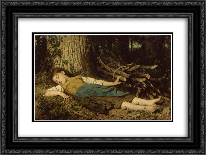 Dans les bois 24x18 Black Ornate Wood Framed Art Print Poster with Double Matting by Anker, Albert