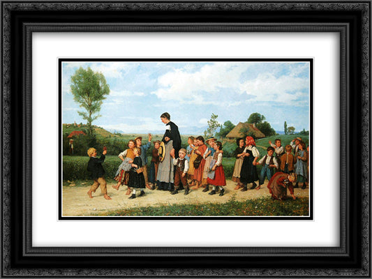 Der Schulspaziergang 24x18 Black Ornate Wood Framed Art Print Poster with Double Matting by Anker, Albert