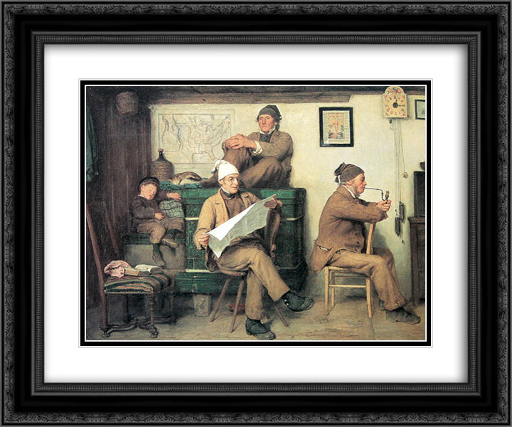 Die Bauern und die Zeitung 24x20 Black Ornate Wood Framed Art Print Poster with Double Matting by Anker, Albert