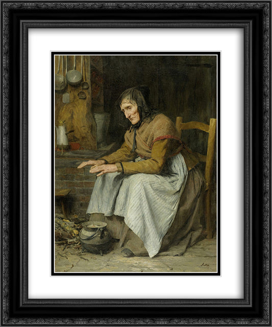 Hohes Alter II (alte Frau sich aufwarmend) 20x24 Black Ornate Wood Framed Art Print Poster with Double Matting by Anker, Albert