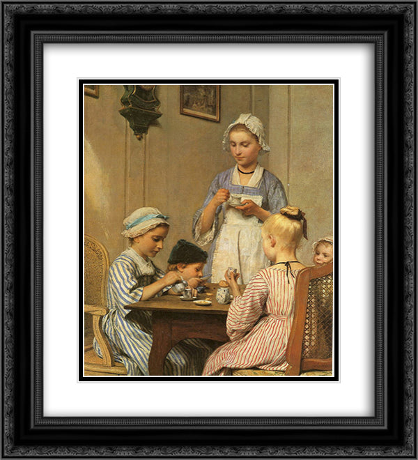 Kinderfruhstuck 20x22 Black Ornate Wood Framed Art Print Poster with Double Matting by Anker, Albert